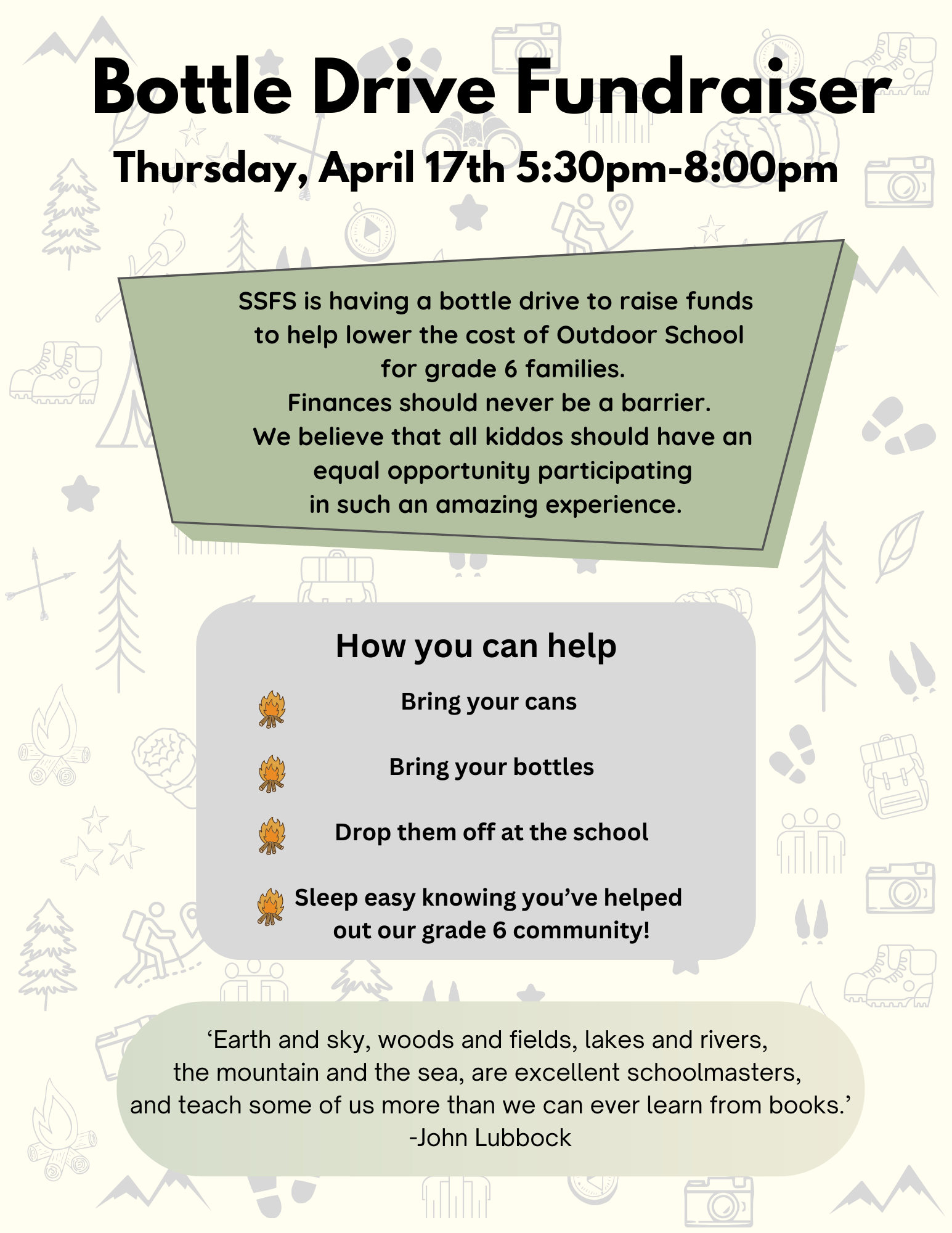 bottle drive fundraiser april 17 2025